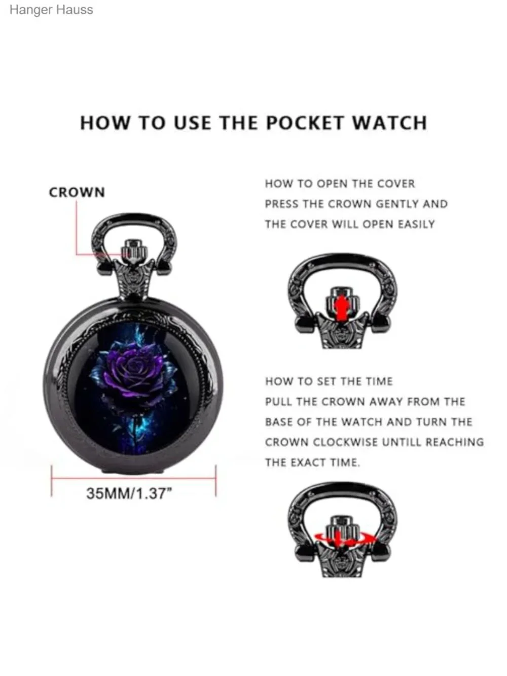 Graphic Design Quartz Pocket Watch with Chain and Gift Box